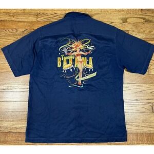 Tommy Bahama Embroidered Silk Camp Shirt Paradise Boat Dancer Blue Men's Medium